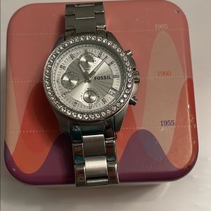 Silver fossil watch with box